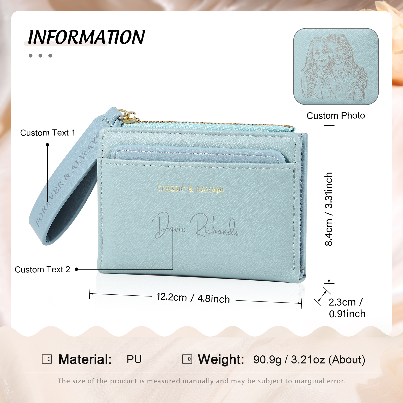 Personalized Women's Wallet Custom Name and 2 Text Leather Wallet for Her | Jessmade