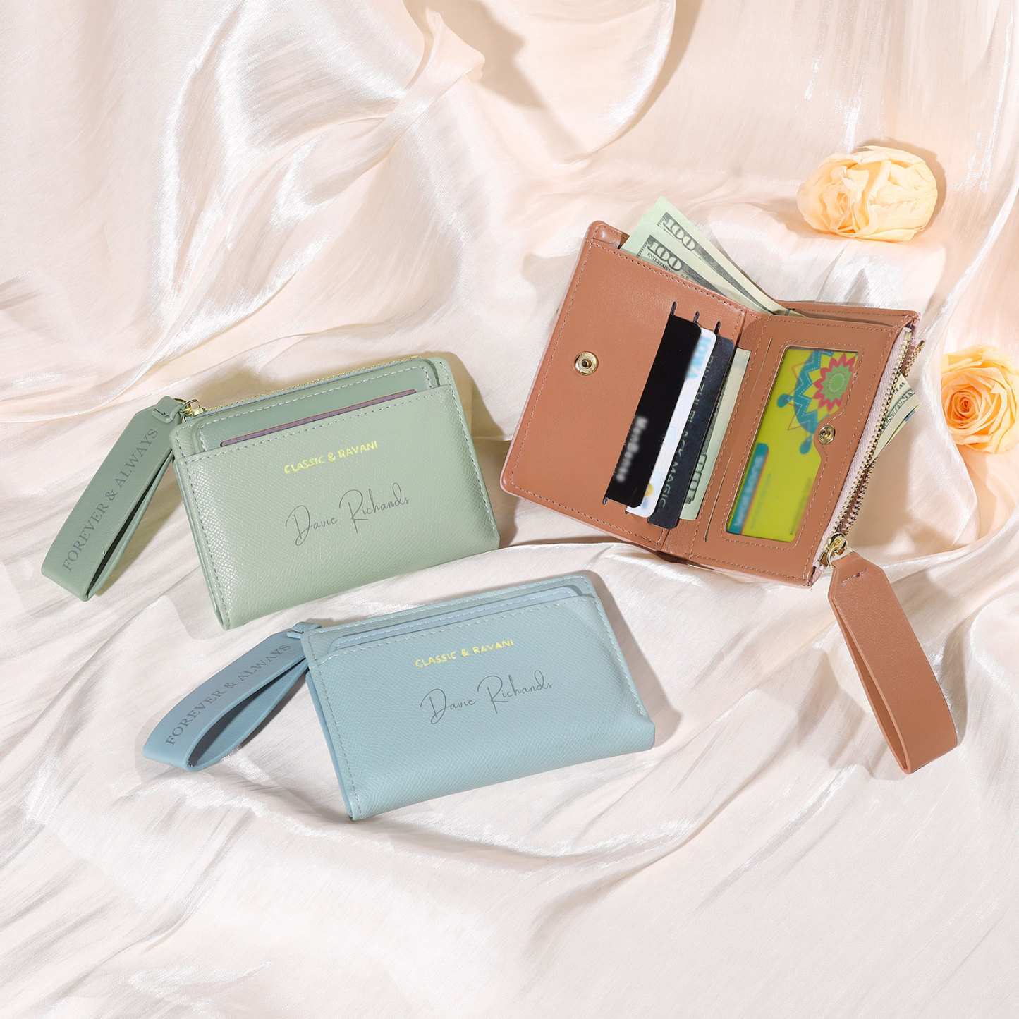 Personalized Women's Wallet Custom Name and 2 Text Leather Wallet for Her | Jessmade