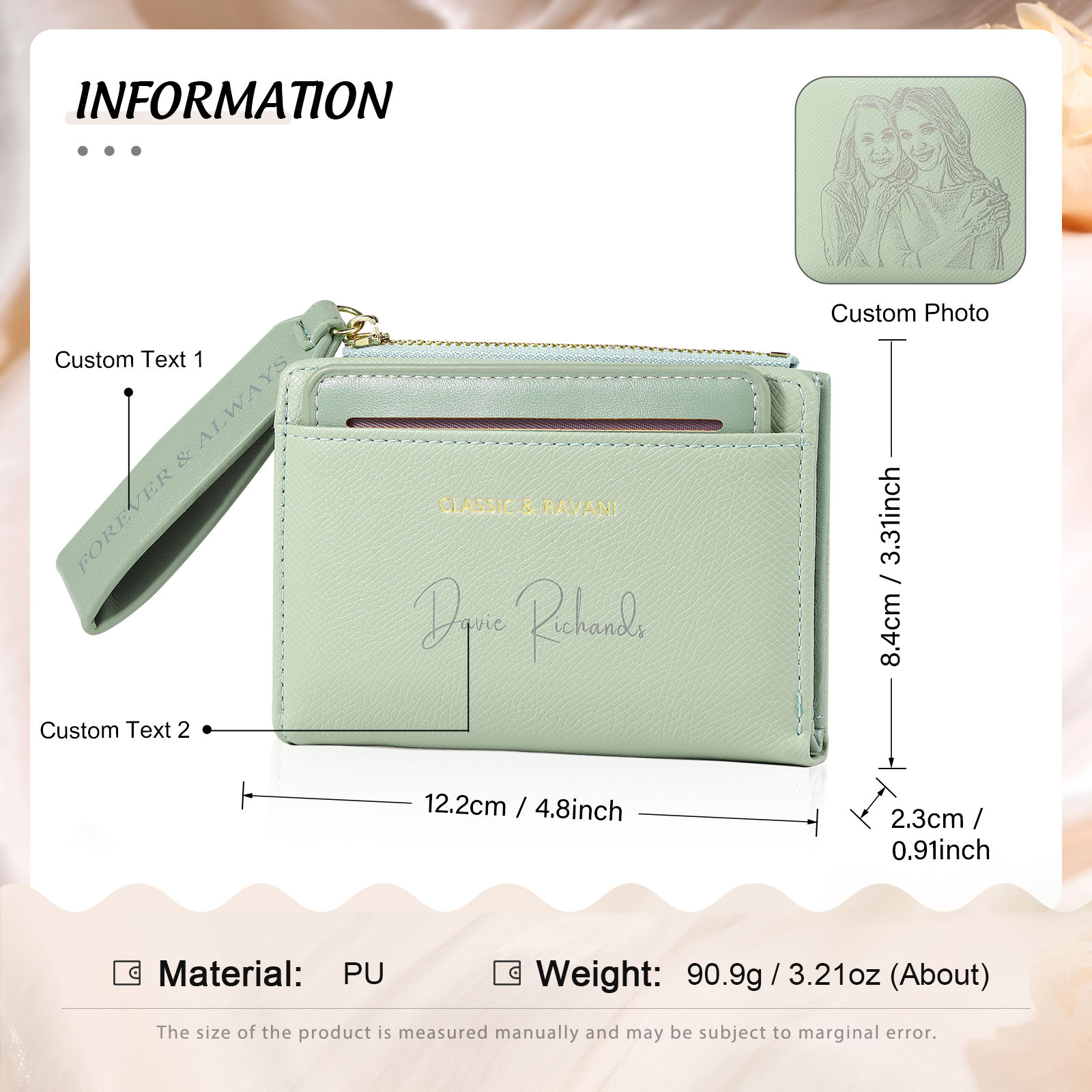 Personalized Women's Wallet Custom Name and 2 Text Leather Wallet for Her | Jessmade