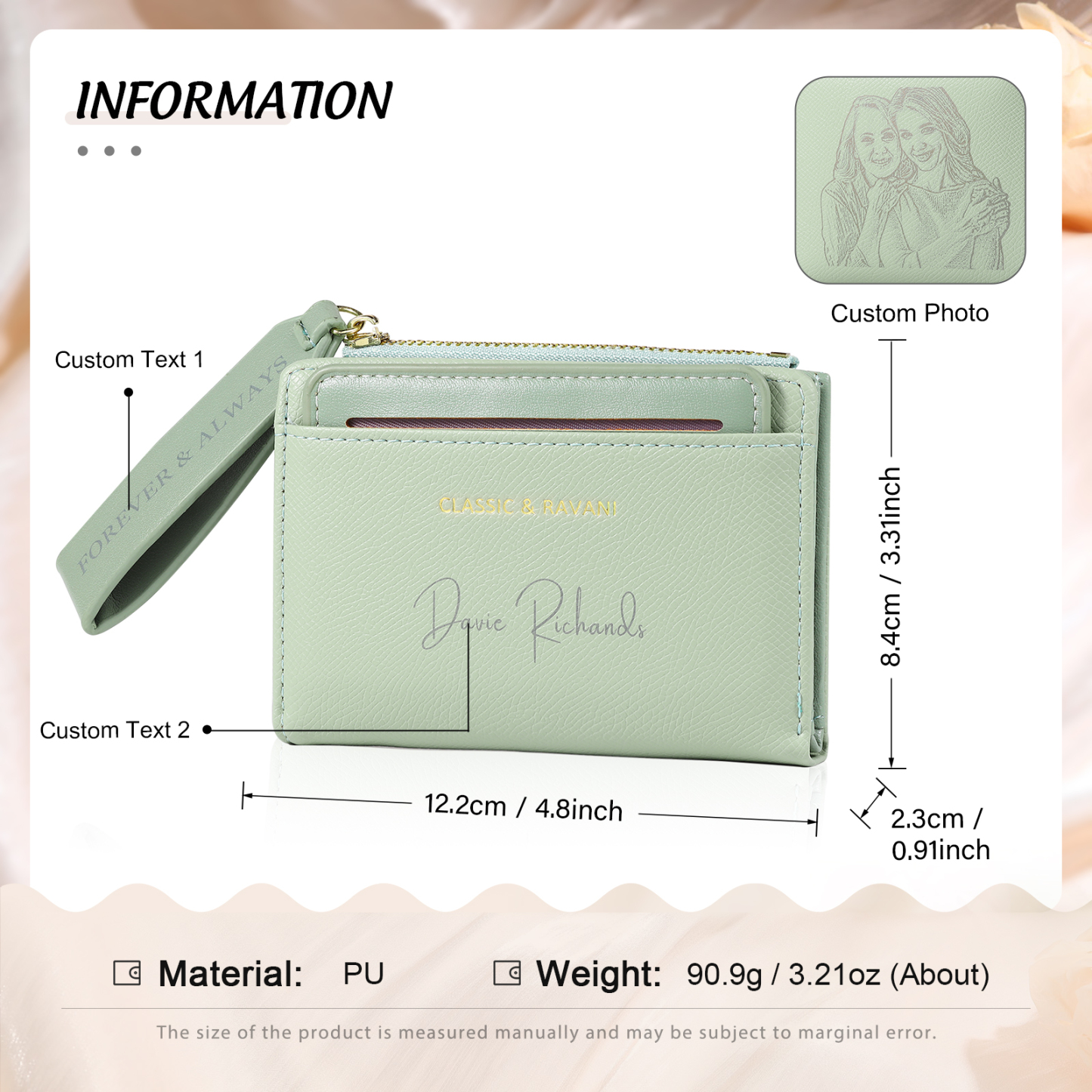 Personalized Women's Wallet Custom Name and 2 Text Leather Wallet for Her | Jessmade