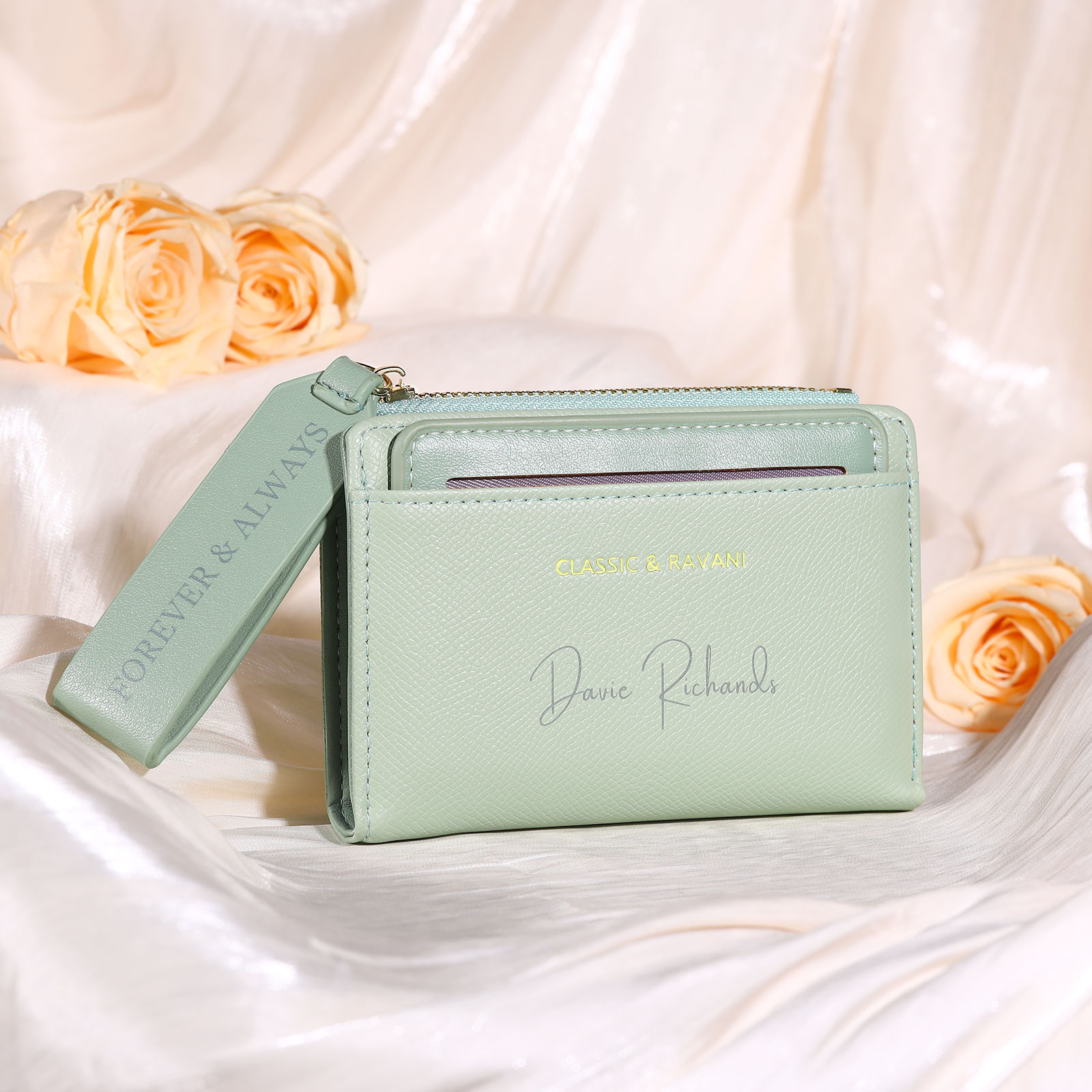 Personalized Women's Wallet Custom Name and 2 Text Leather Wallet for Her | Jessmade