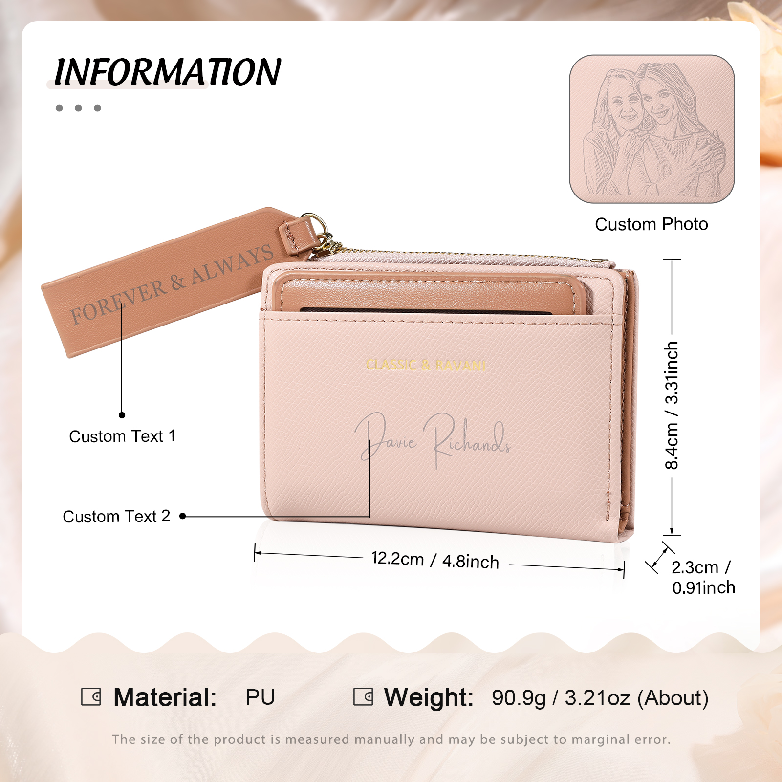 Personalized Women's Wallet Custom Name and 2 Text Leather Wallet for Her | Jessmade