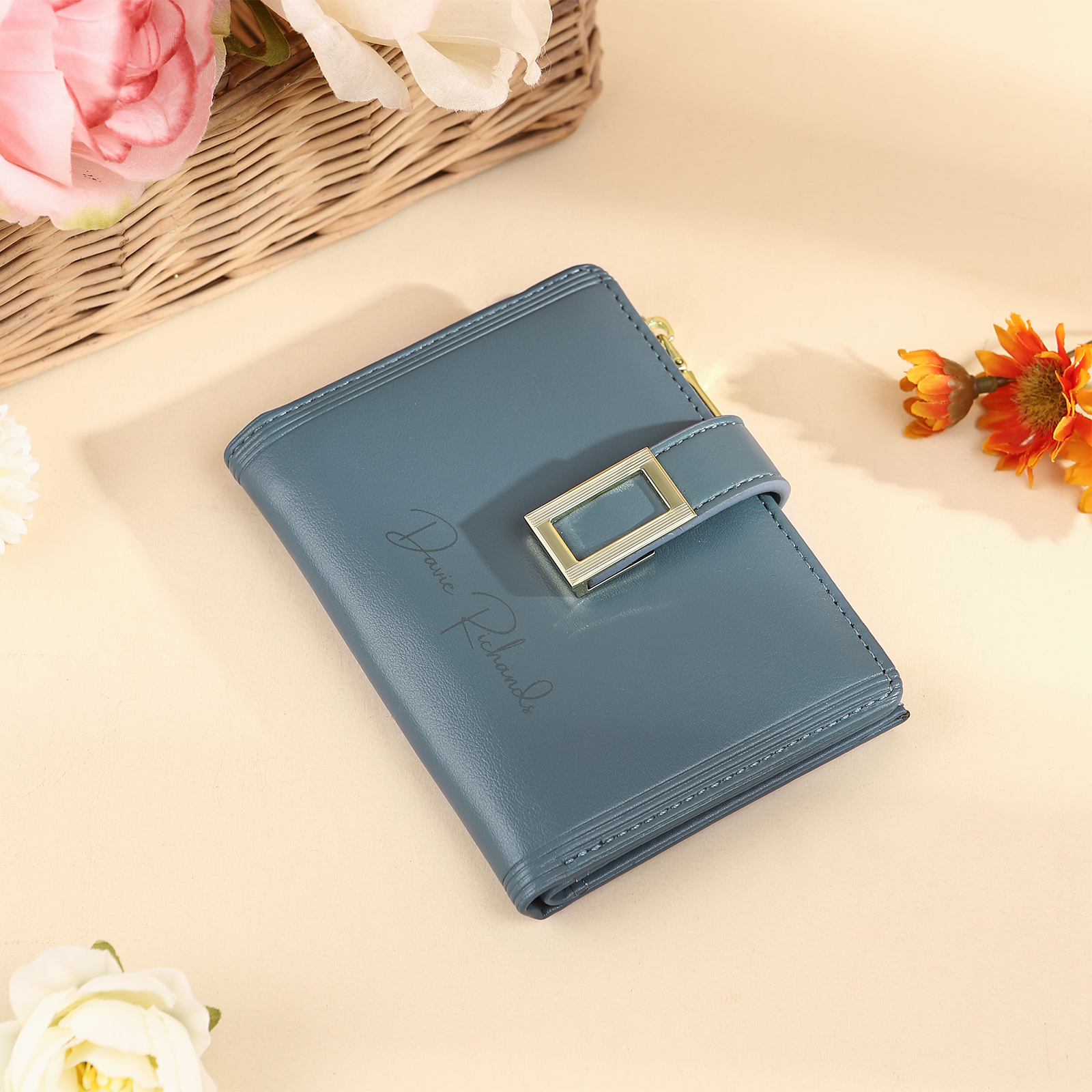 Personalized Women's Wallet Custom Text and Photo Leather Folding Zipper Wallet for Her | Jessmade