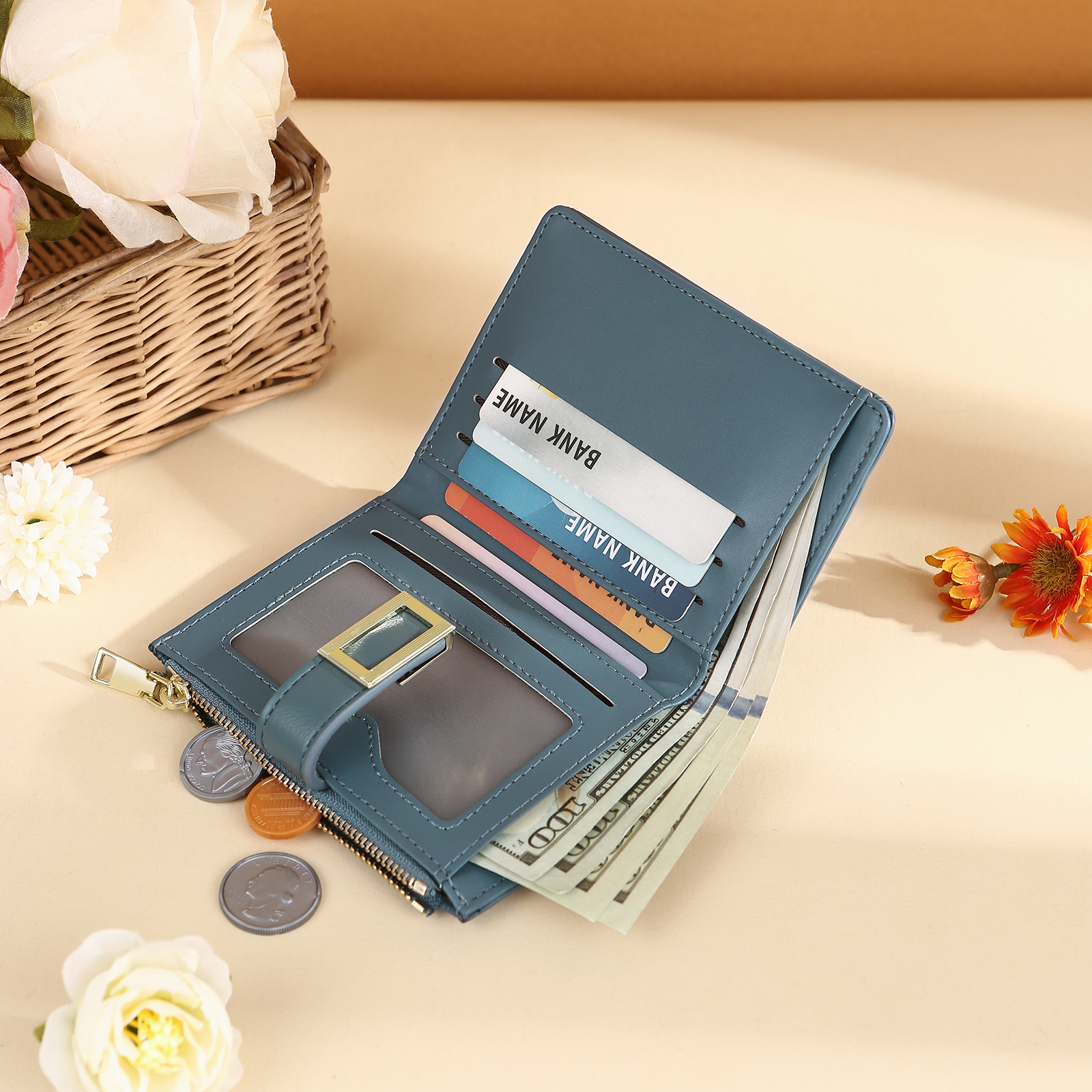 Personalized Women's Wallet Custom Text and Photo Leather Folding Zipper Wallet for Her | Jessmade