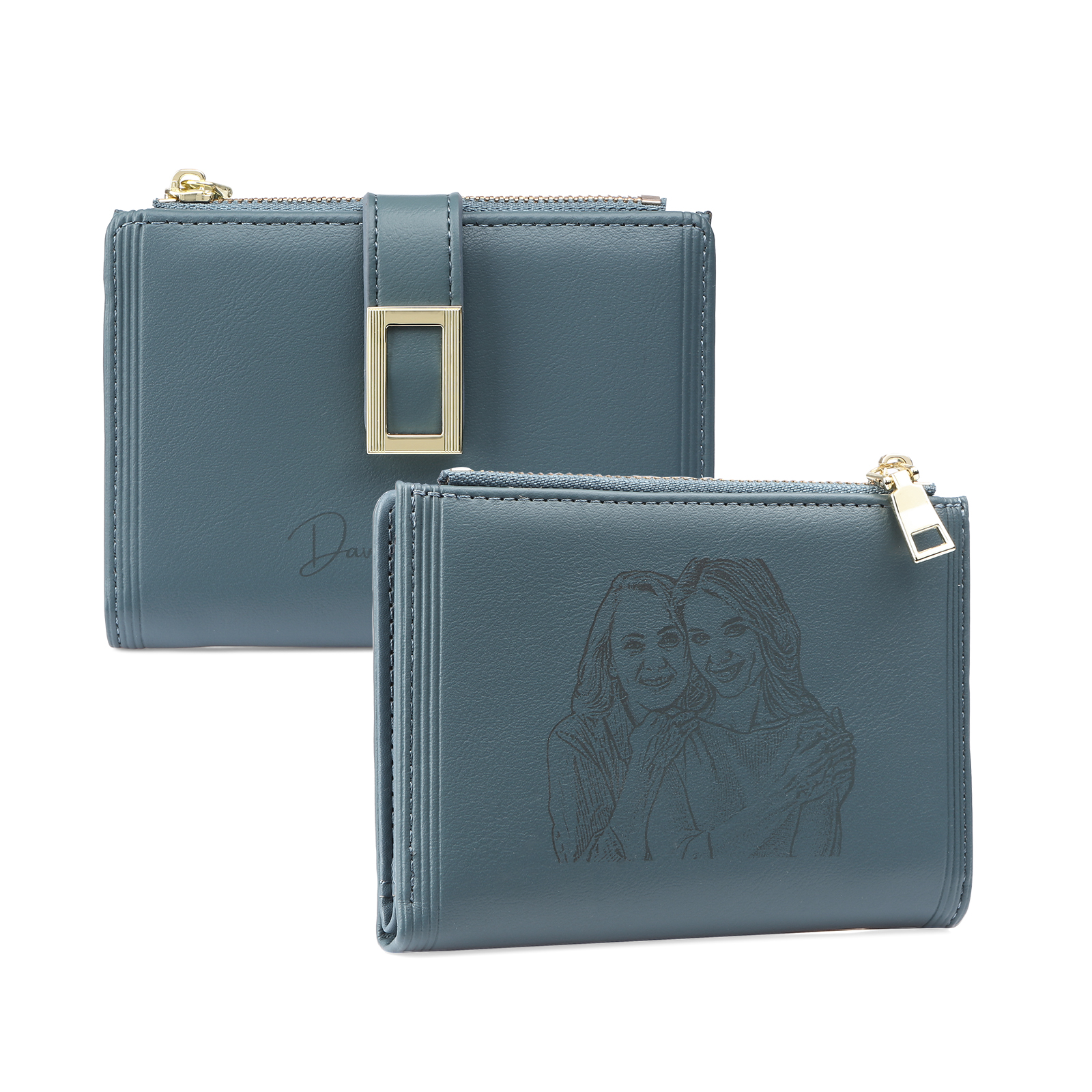 Personalized Women's Wallet Custom Text and Photo Leather Folding Zipper Wallet for Her | Jessmade
