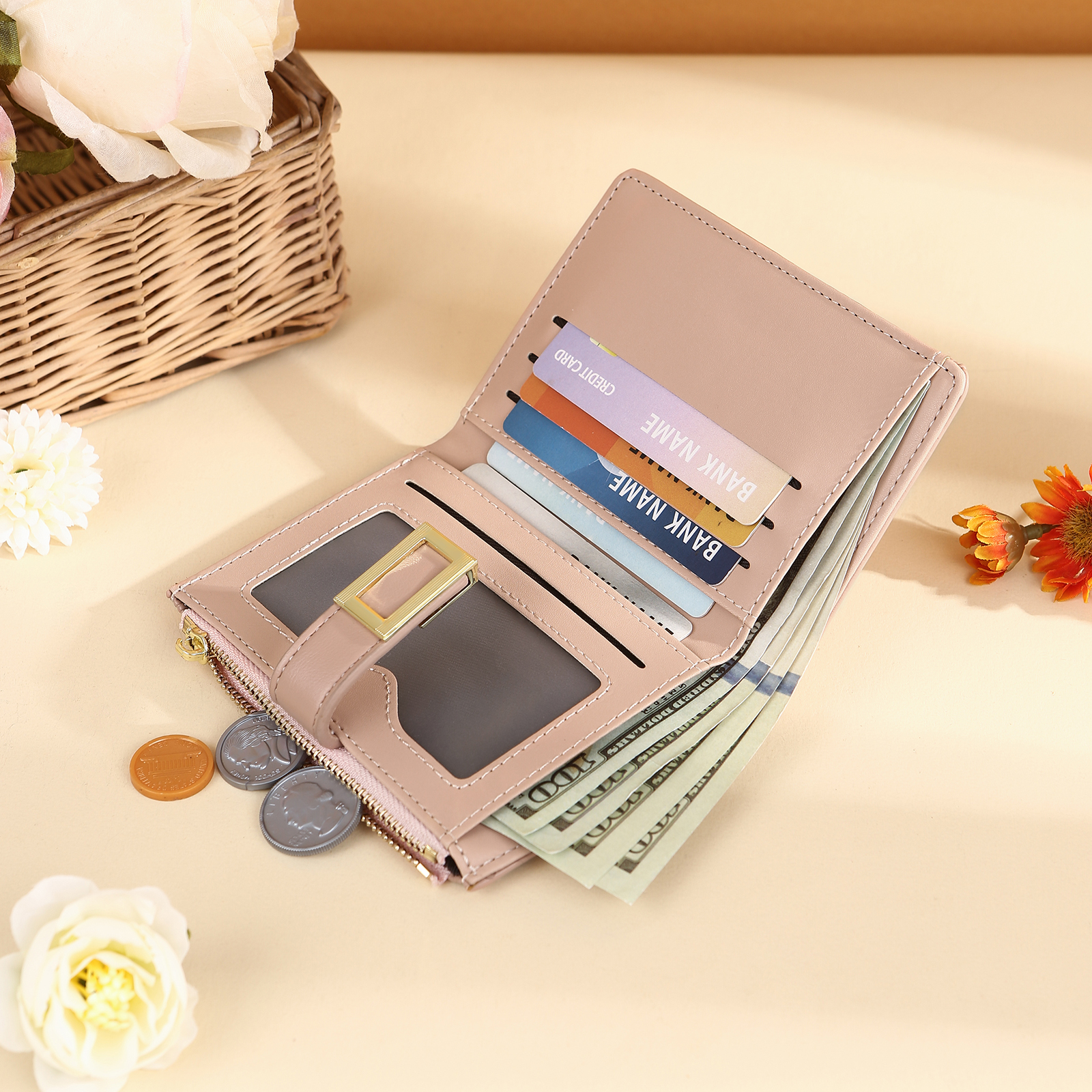 Personalized Women's Wallet Custom Text and Photo Leather Folding Zipper Wallet for Her | Jessmade