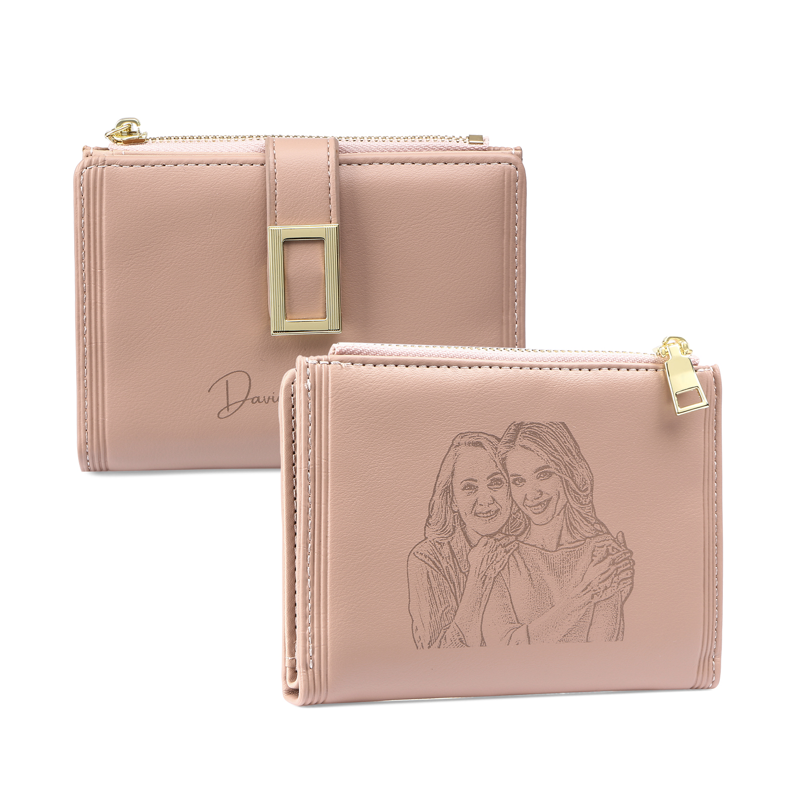 Personalized Women's Wallet Custom Text and Photo Leather Folding Zipp