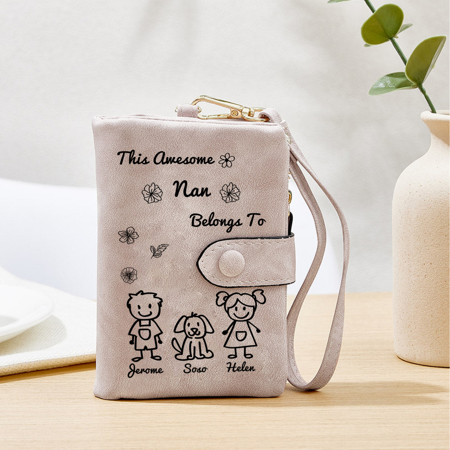 Personalised Women Wallet Custom 1–6 Names & Pattern Leather Wallet Pink Gift for Her "This Awesome Nan Belongs To" | Jessmade