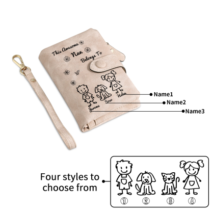 Personalised Women Wallet Custom 1–6 Names & Pattern Leather Wallet Pink Gift for Her "This Awesome Nan Belongs To" | Jessmade