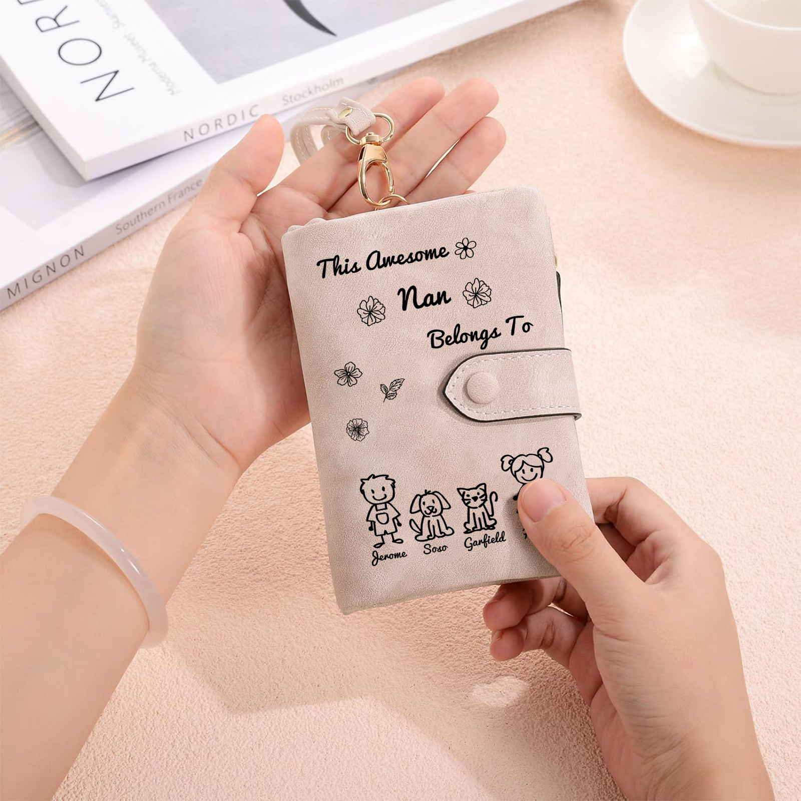 Personalised Women Wallet Custom 1–6 Names & Pattern Leather Wallet Pink Gift for Her "This Awesome Nan Belongs To" | Jessmade