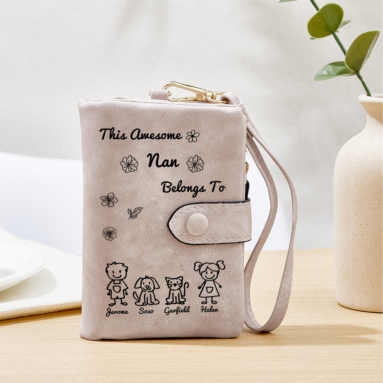 Personalised Women Wallet Custom 1–6 Names & Pattern Leather Wallet Pink Gift for Her "This Awesome Nan Belongs To" | Jessmade