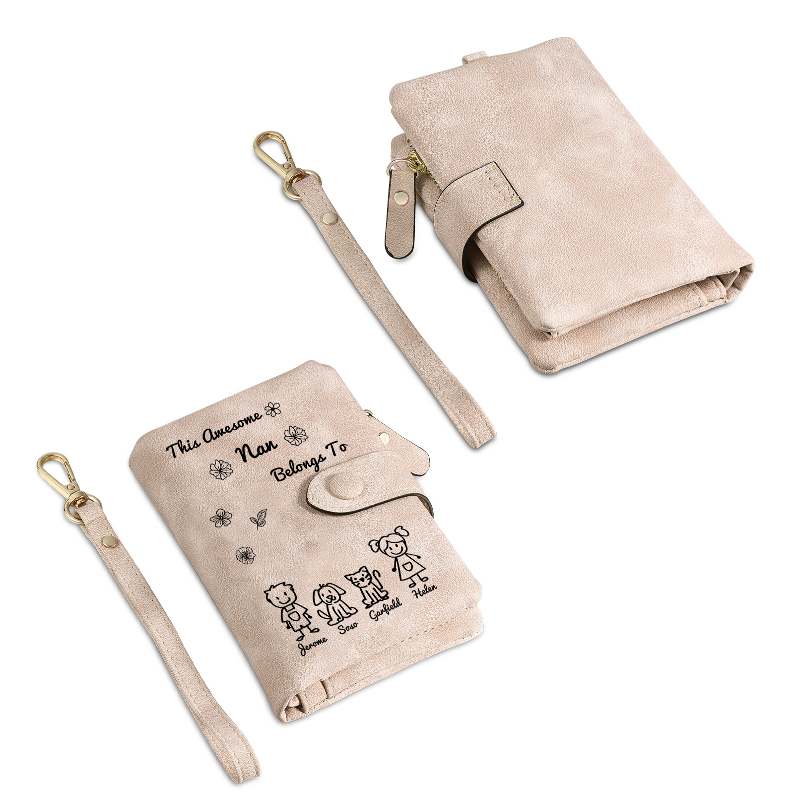 Personalised Women Wallet Custom 1–6 Names & Pattern Leather Wallet Pink Gift for Her "This Awesome Nan Belongs To" | Jessmade