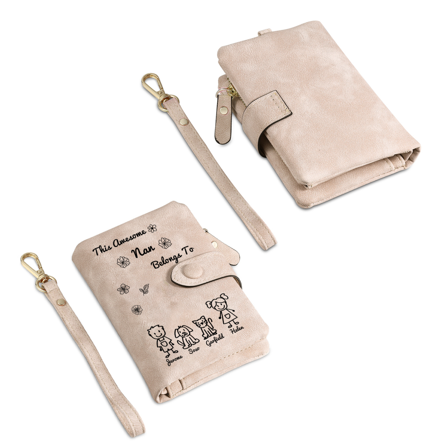 Personalised Women Wallet Custom 1–6 Names & Pattern Leather Wallet Pink Gift for Her "This Awesome Nan Belongs To" | Jessmade