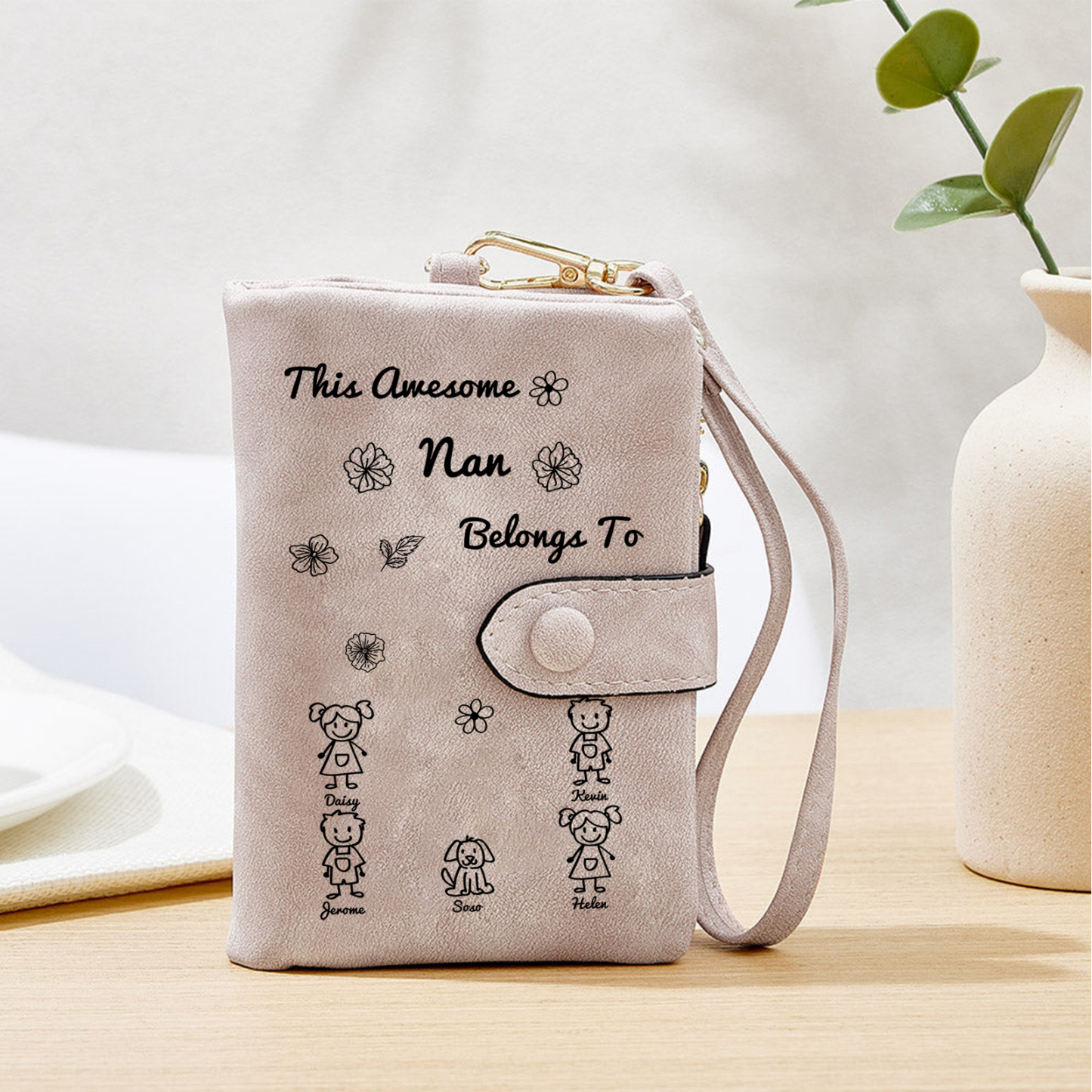 Personalised Women Wallet Custom 1–6 Names & Pattern Leather Wallet Pink Gift for Her "This Awesome Nan Belongs To" | Jessmade