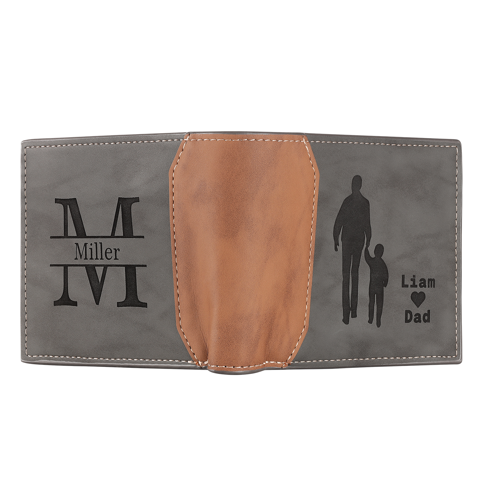 3 Names & 1 Letter Personalised PU Leather Wallet for Dad – Custom Name Family Gift with Silhouette Design | Jessemade