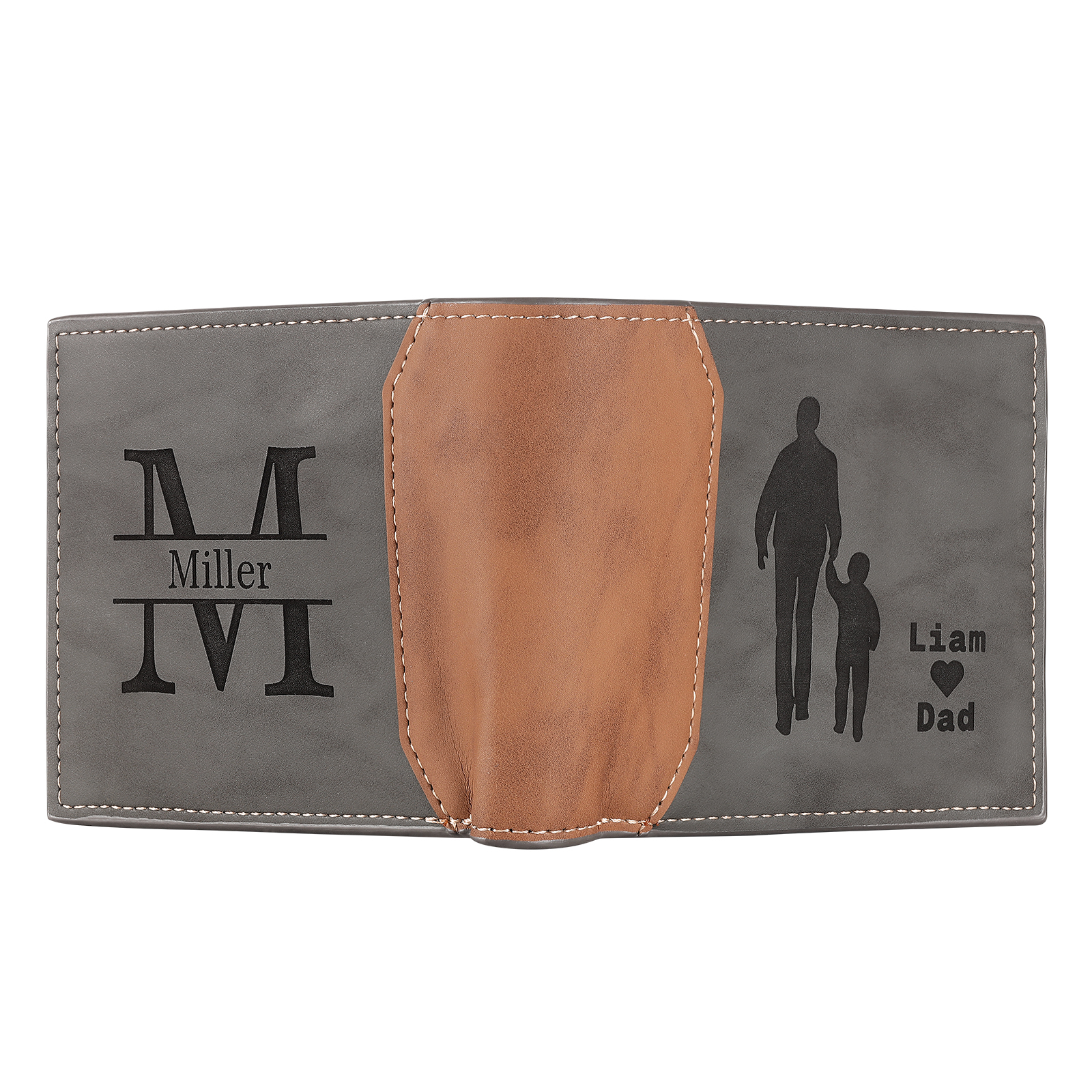 3 Names & 1 Letter Personalised PU Leather Wallet for Dad – Custom Name Family Gift with Silhouette Design | Jessemade