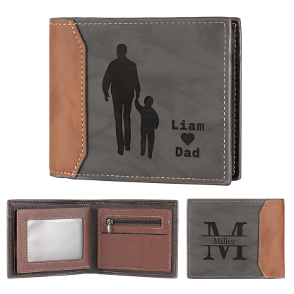 3 Names & 1 Letter Personalised PU Leather Wallet for Dad – Custom Name Family Gift with Silhouette Design | Jessemade