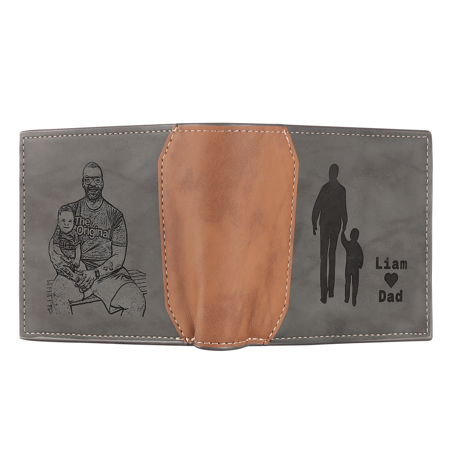 2 Names & 1 Photo Personalised PU Leather Wallet for Dad – Custom Name Family Gift with Silhouette Design | Jessemade