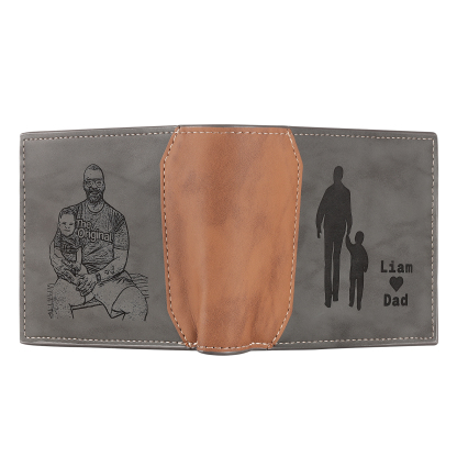 2 Names & 1 Photo Personalised PU Leather Wallet for Dad – Custom Name Family Gift with Silhouette Design | Jessemade