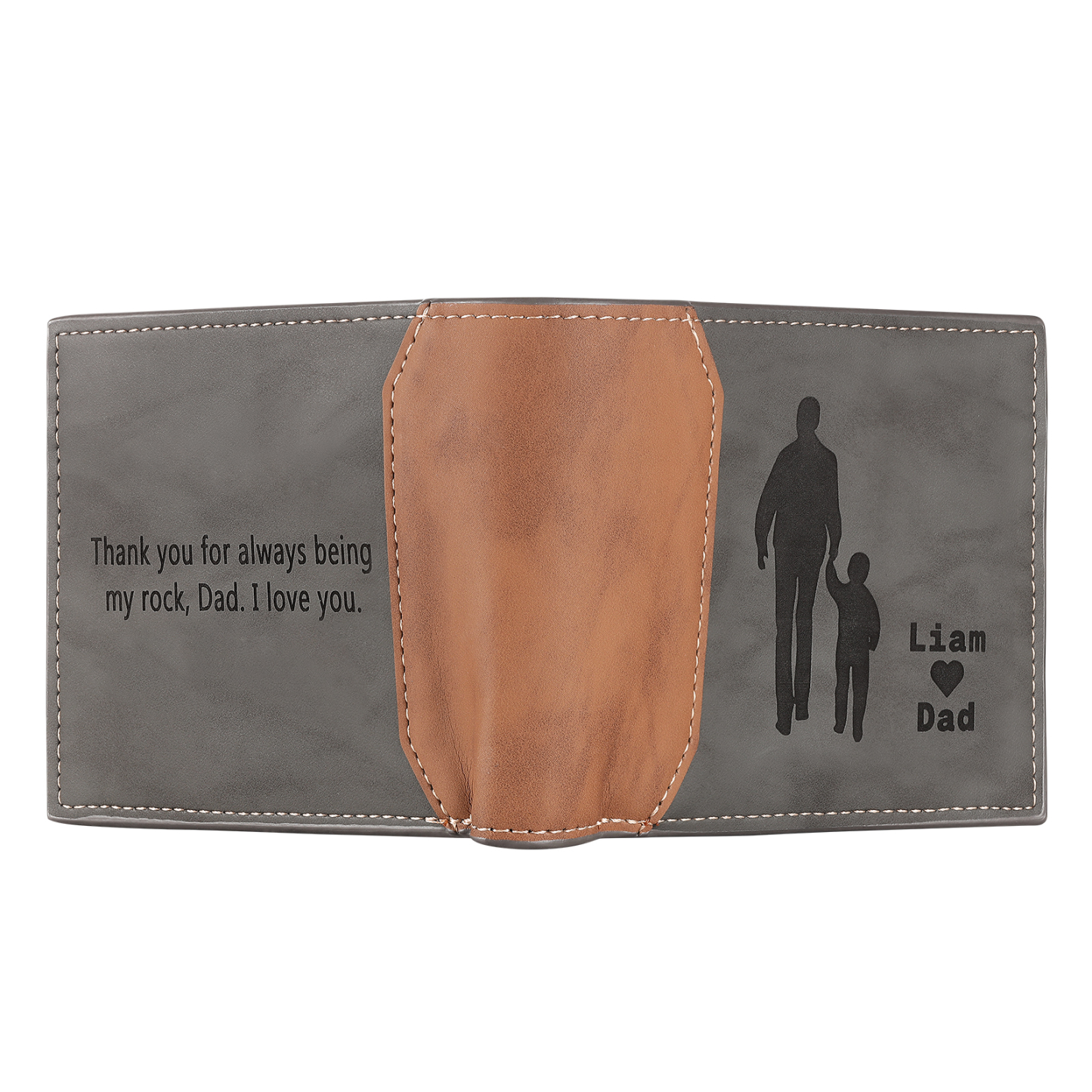 2 Names & 1 Text Personalised PU Leather Wallet for Dad – Custom Name Family Gift with Silhouette Design | Jessemade