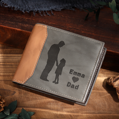 2 Names & 1 Photo Personalised PU Leather Wallet for Dad – Custom Name Family Gift with Silhouette Design | Jessemade