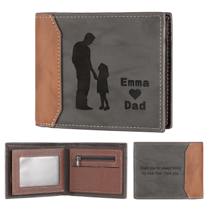 2 Names & 1 Text Personalised PU Leather Wallet for Dad – Custom Name Family Gift with Silhouette Design | Jessemade