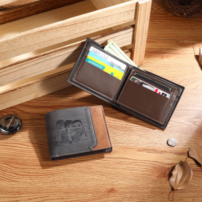 Personalised Men's Leather Wallet with Custom Photo & Name & Letter - Christmas Gift for Dad/Grandad | Jessemade