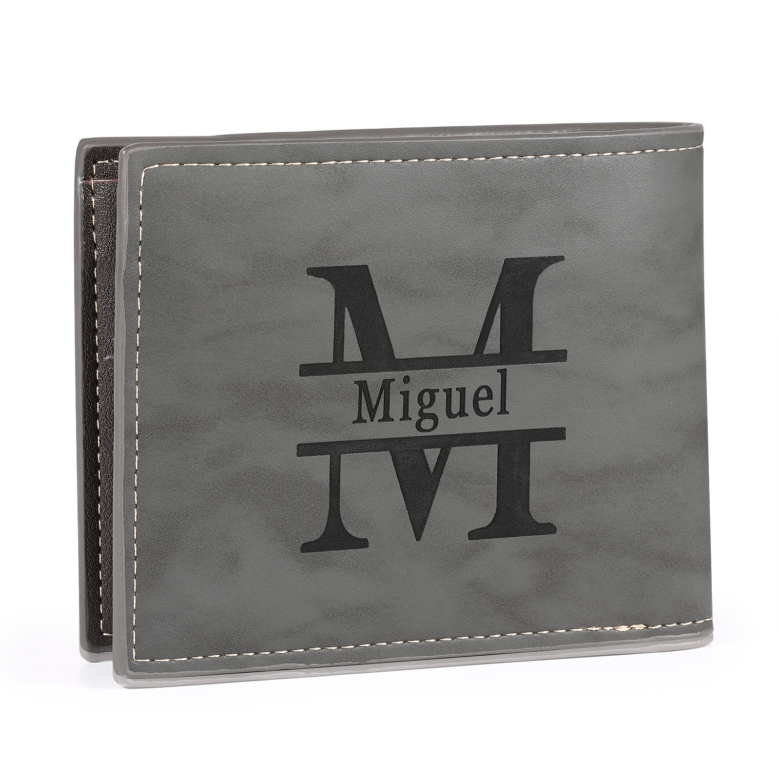 Personalised Men's Leather Wallet with Custom Photo & Name & Letter - Christmas Gift for Dad/Grandad | Jessemade