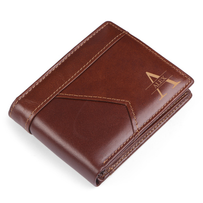 Personalised First  Layer Leather Men's Wallet - Custom Name and Letter Gift for Him | Jessemade