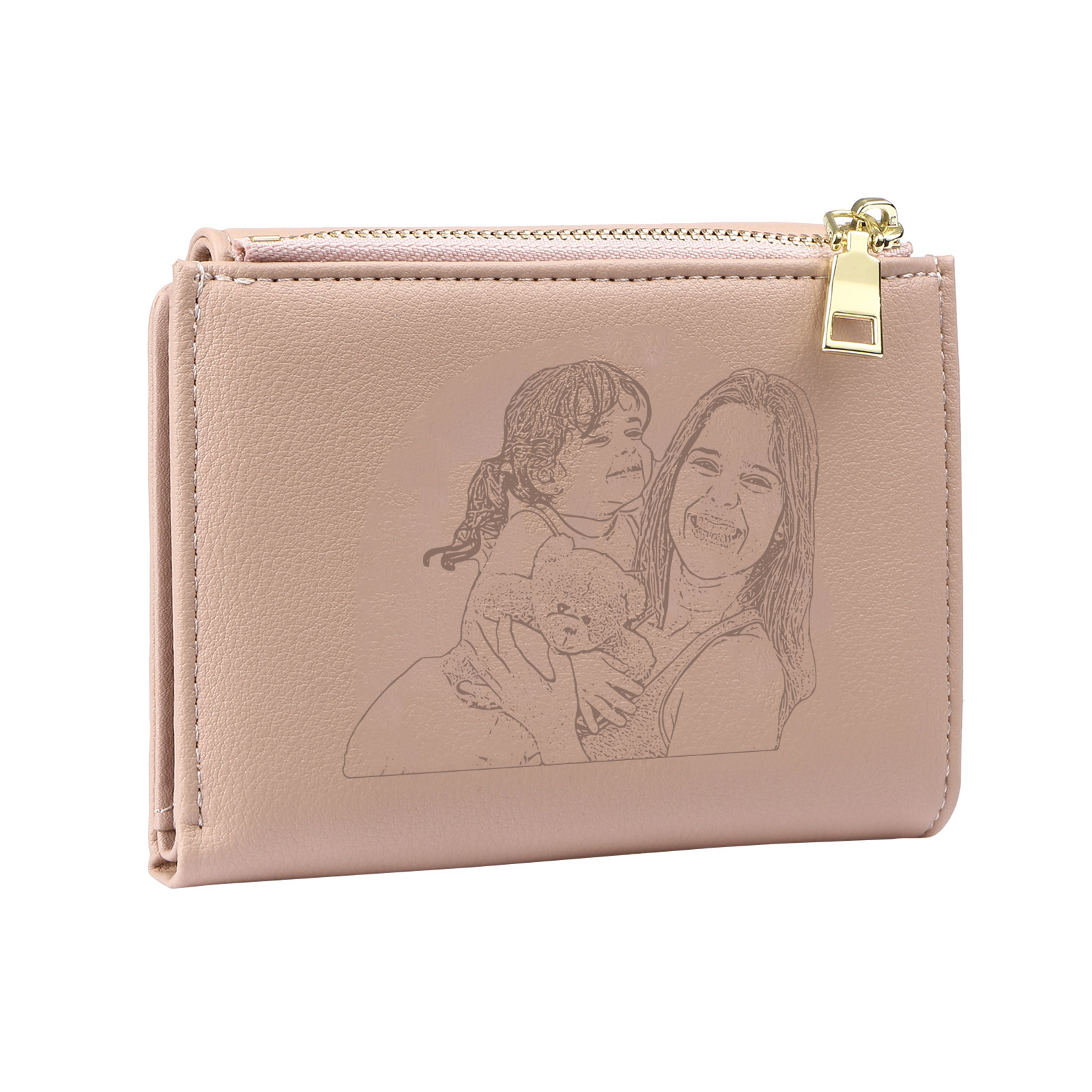 Personalized Women's Wallet with Custom 1 Name & Photo & Birth Flower - Leather Folding Zipper Wallet for Her | Jessmade