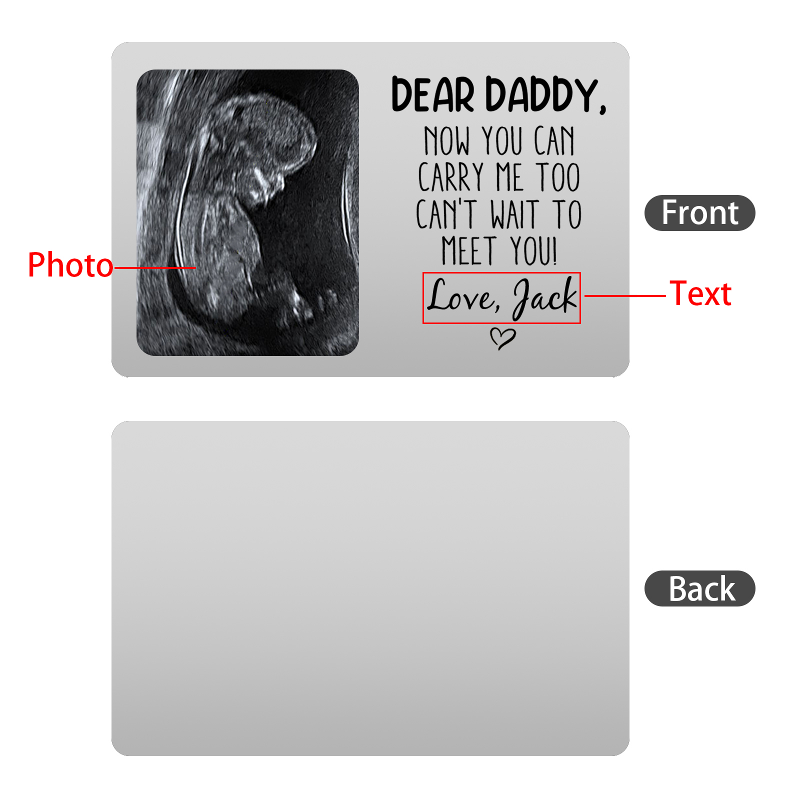 Personalized UV Printed Wallet Card with Custom Text & Photo - "Dear Daddy, now you can carry me too can't wait to meet you!" | Jessmade