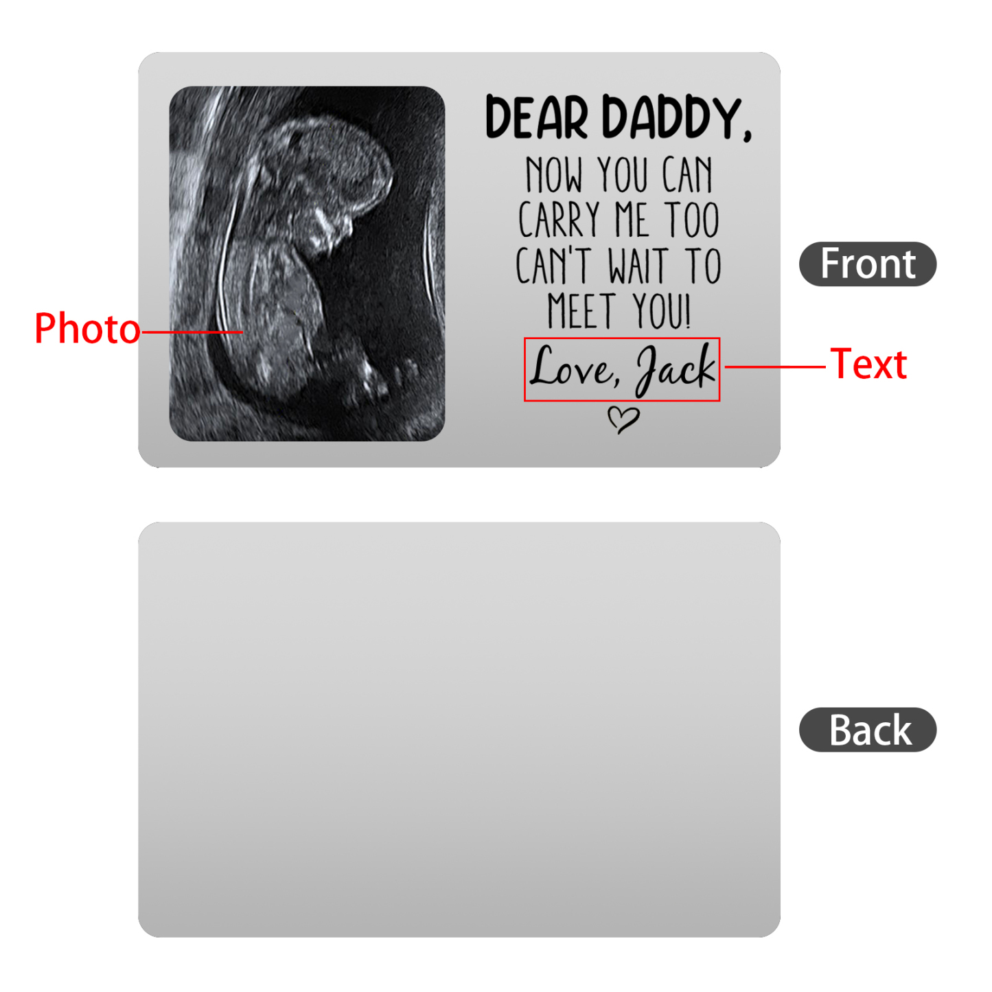 Personalized UV Printed Wallet Card with Custom Text & Photo - "Dear Daddy, now you can carry me too can't wait to meet you!" | Jessmade