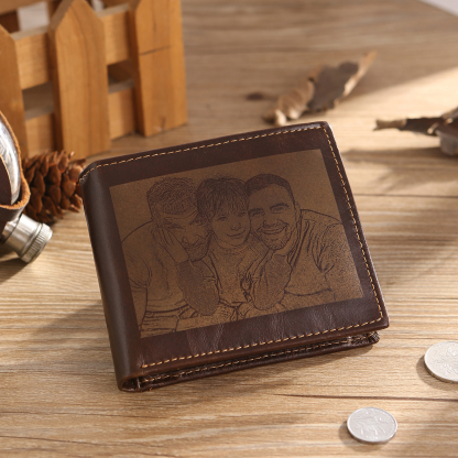 Personalised Men's Genuine Leather Wallet with Custom Photo, Name, and Letters – Christmas Gift for Dad/Grandpa/Husband | Jessemade