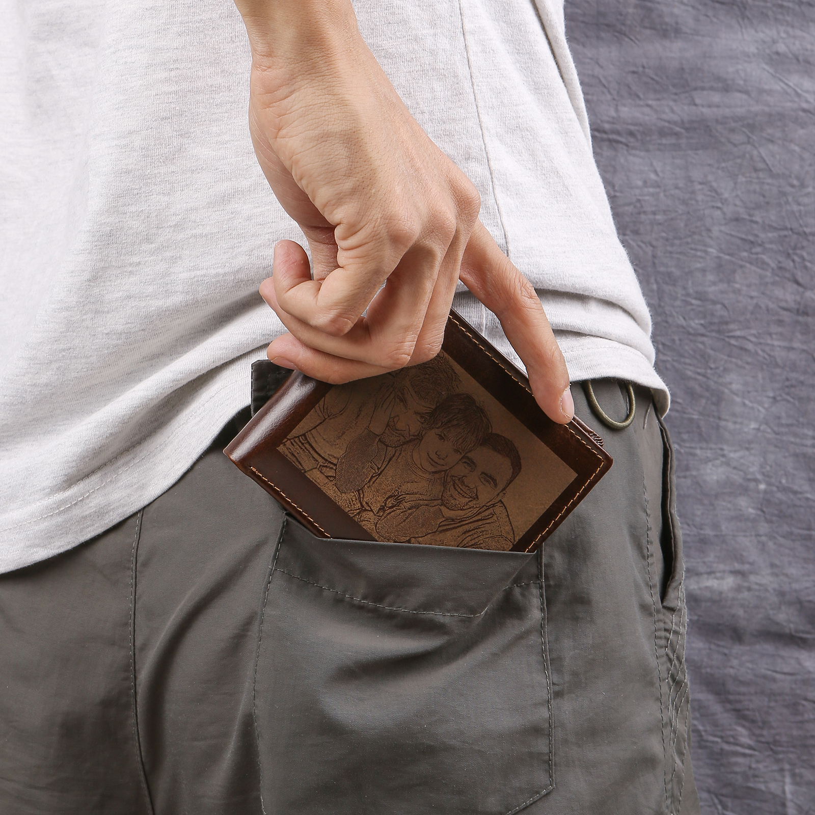 Personalised Men's Genuine Leather Wallet with Custom Photo, Name, and Letters – Christmas Gift for Dad/Grandpa/Husband | Jessemade