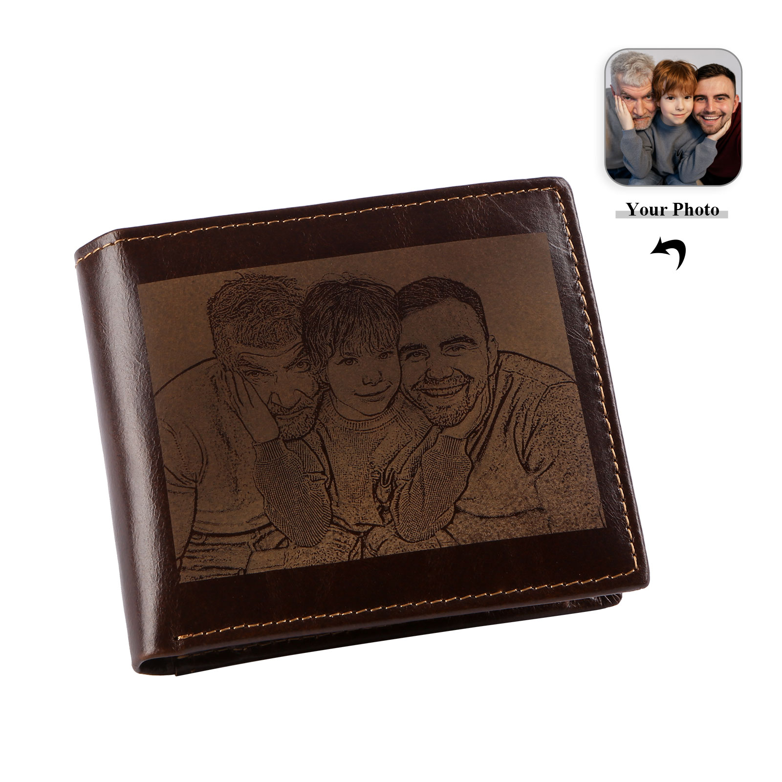 Personalised Men's Genuine Leather Wallet with Custom Photo, Name, and Letters – Christmas Gift for Dad/Grandpa/Husband | Jessemade