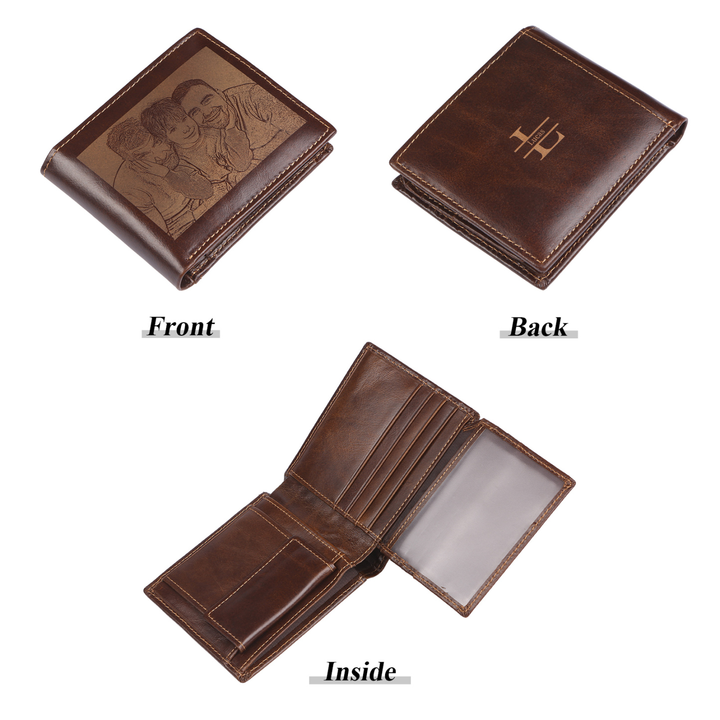 Personalised Men's Genuine Leather Wallet with Custom Photo, Name, and Letters – Christmas Gift for Dad/Grandpa/Husband | Jessemade