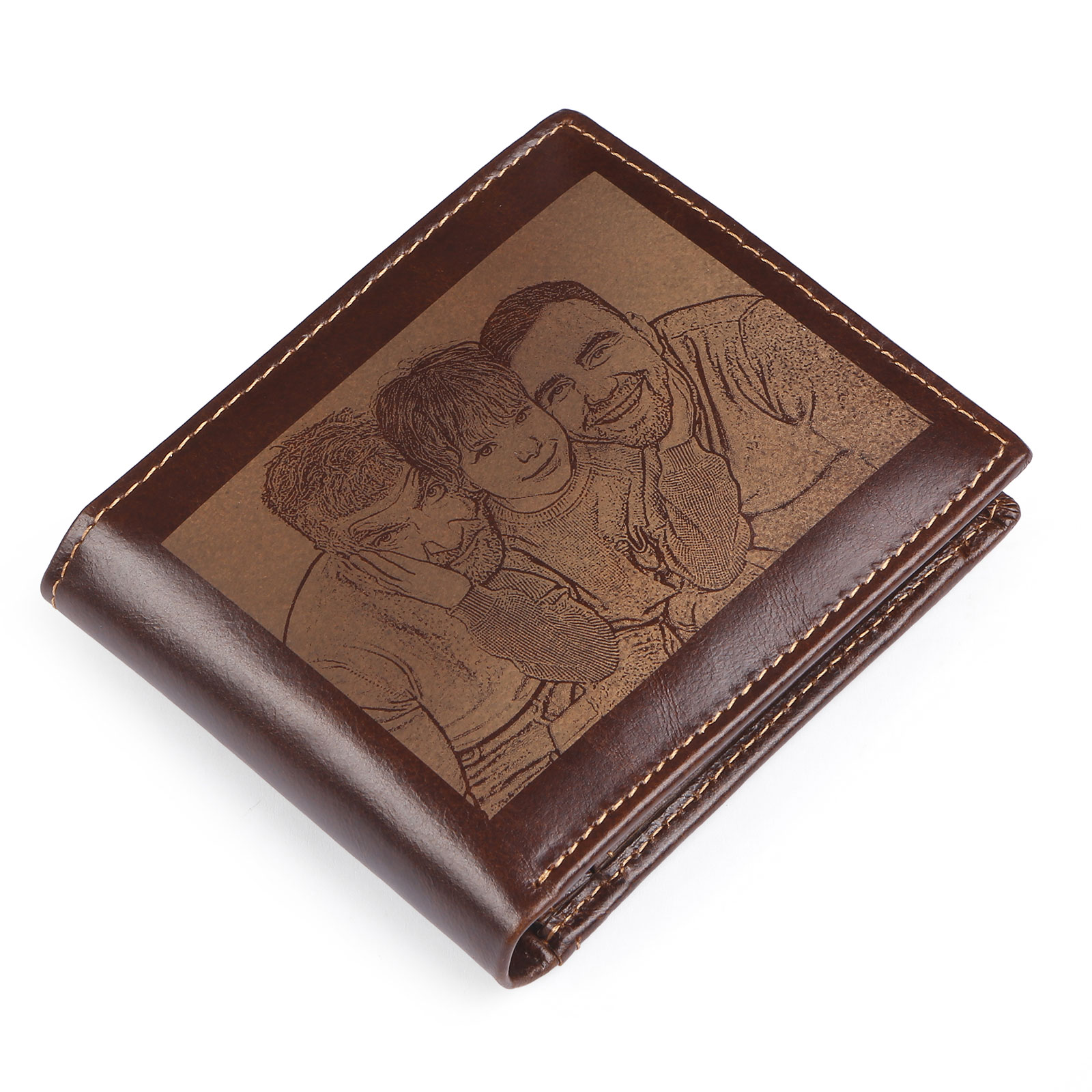 Personalised Men's Genuine Leather Wallet with Custom Photo, Name, and Letters – Christmas Gift for Dad/Grandpa/Husband | Jessemade