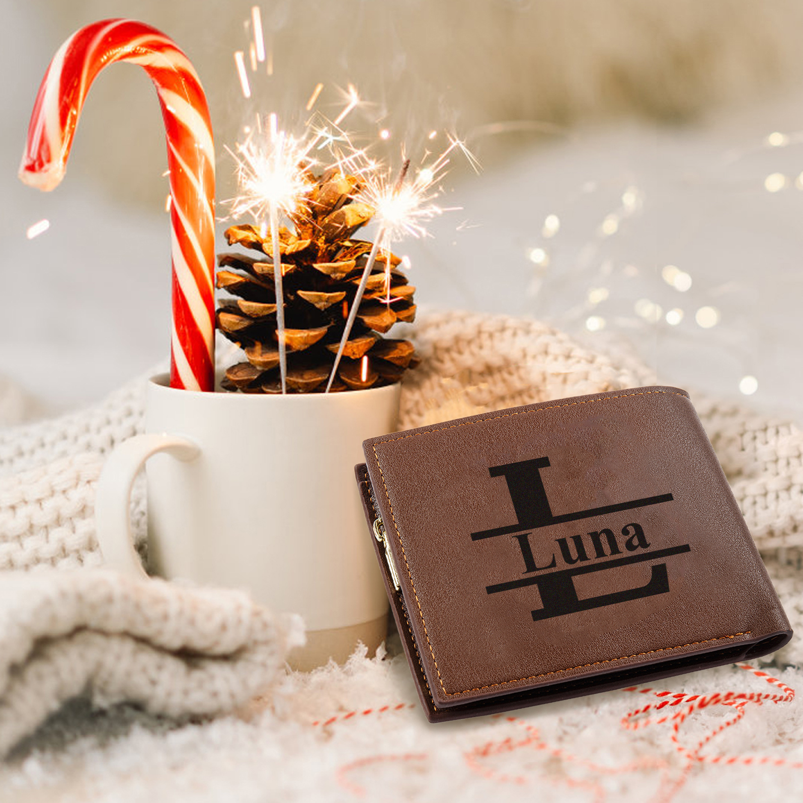 Personalised Men's Wallet with Custom Photo & Name & Letter PU Leather Wallet with Gift Box Couple Gift for Him | Jessemade