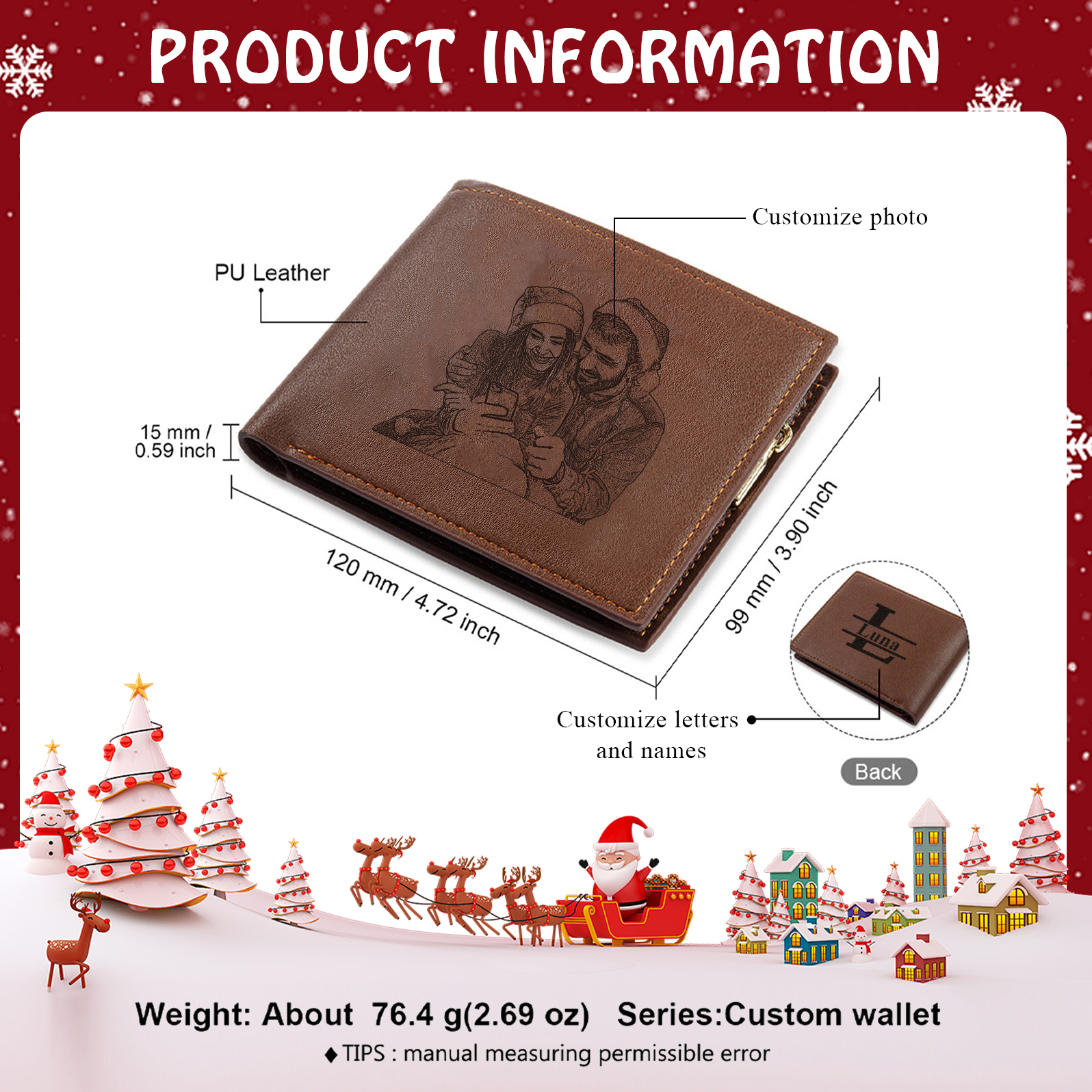 Personalised Men's Wallet with Custom Photo & Name & Letter PU Leather Wallet with Gift Box Couple Gift for Him | Jessemade