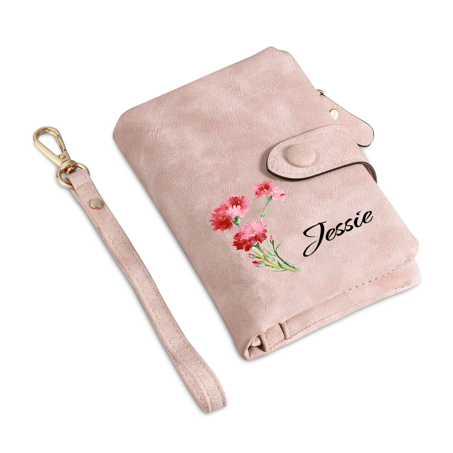 Personalised Women's Purse with Custom Name and Birth Flower – Pink Wallet , Christmas Gift for Her | Jessemade