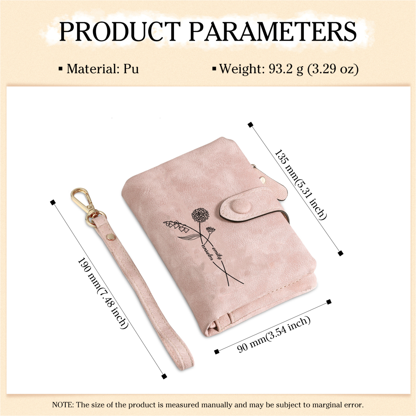 Personalised Women's Pink Purse – Custom with 2 Names & 2 Birth Flowers Pu Wallet Christmas Gift for Her | Jessemade