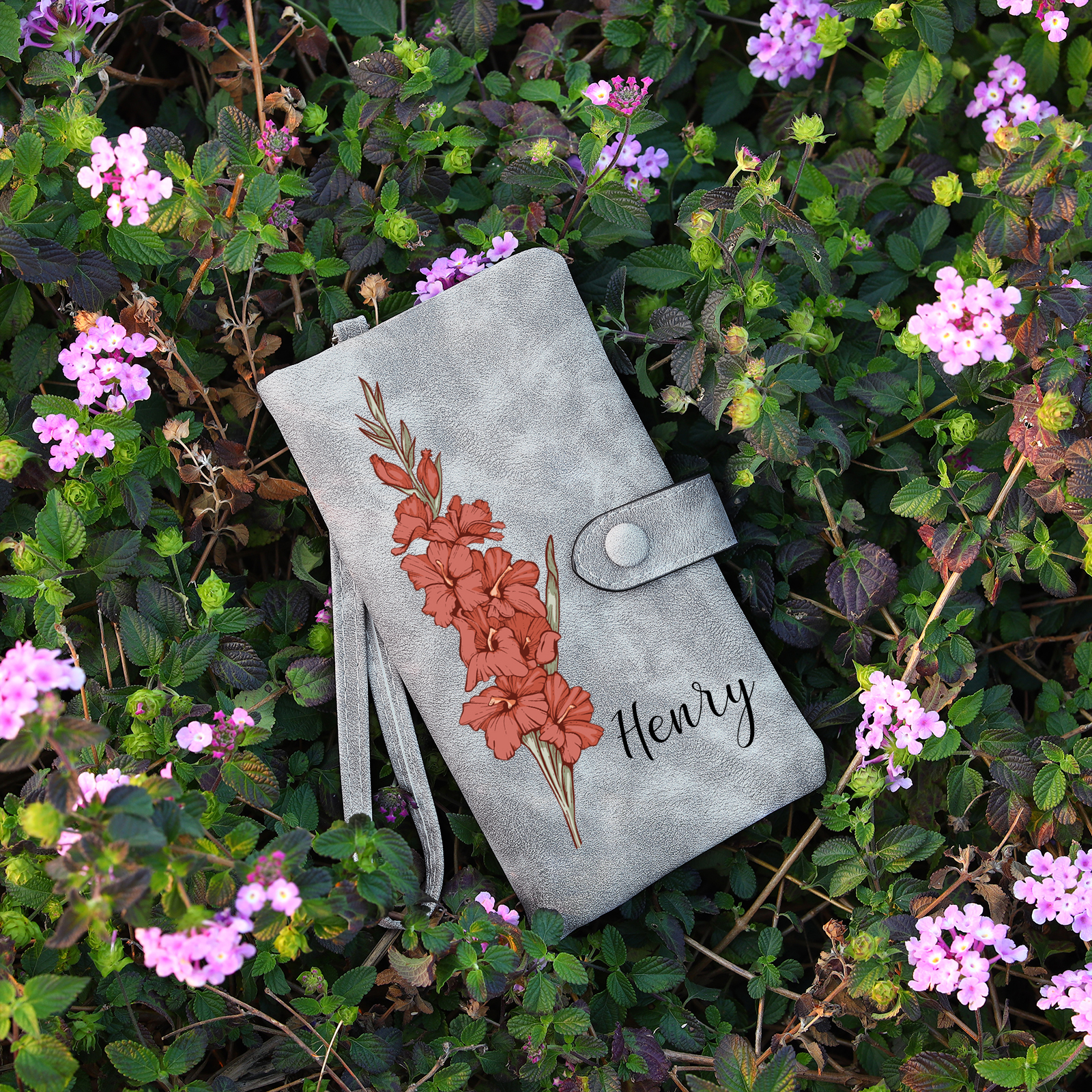 Personalised Women’s Wallet – Custom Name & Birth Flower Design, Seven Colours Available – Valentine’s Day Gift for Her | Jessemade