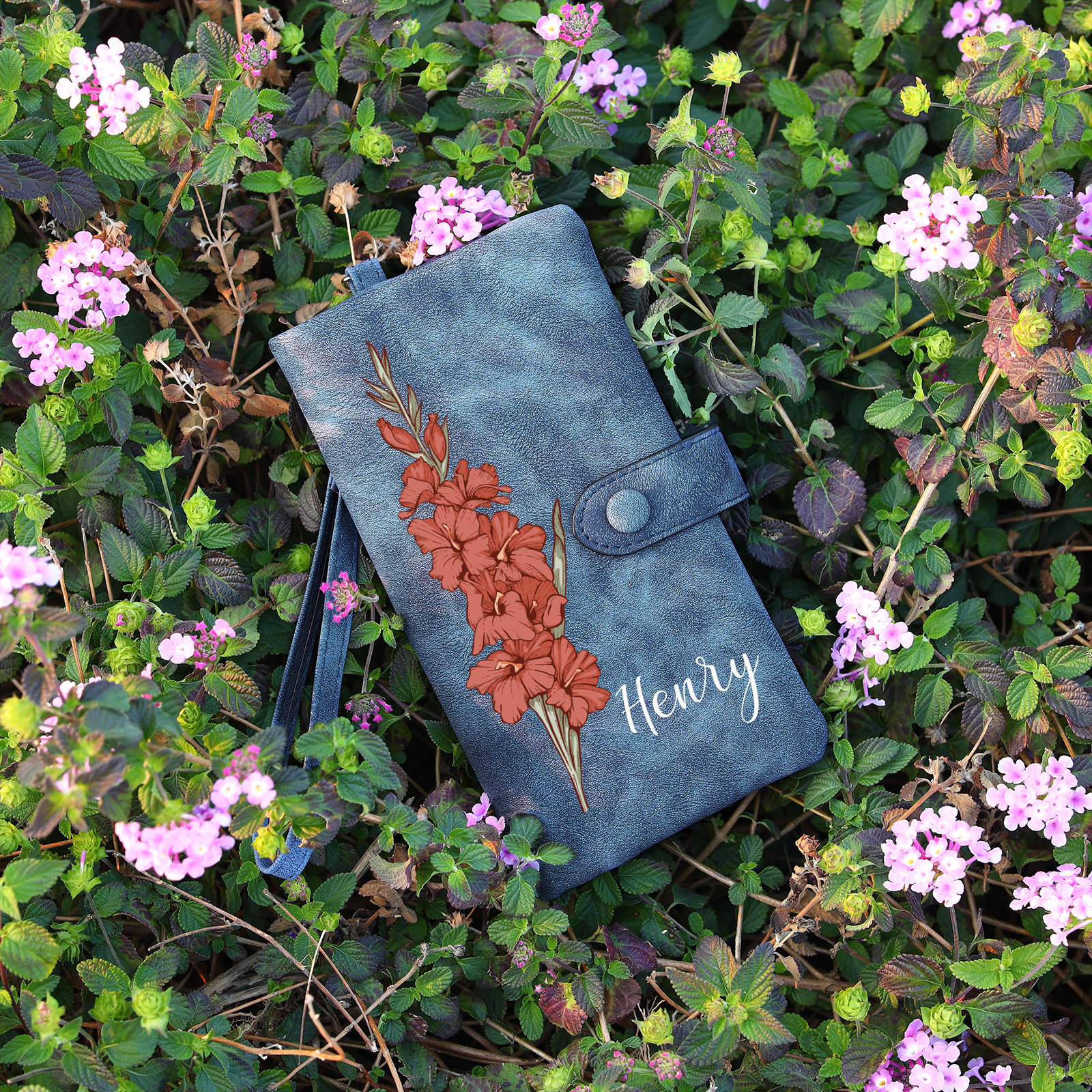 Personalised Women’s Wallet – Custom Name & Birth Flower Design, Seven Colours Available – Valentine’s Day Gift for Her | Jessemade