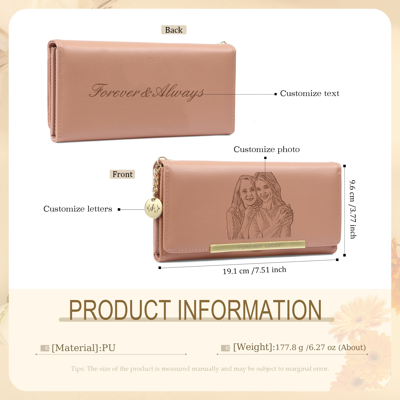 Personalised Women's Wallet with Custom Photo, Letter & Text – "Forever & Always" – Unique Mother's Day Gifts for Her | Jessemade