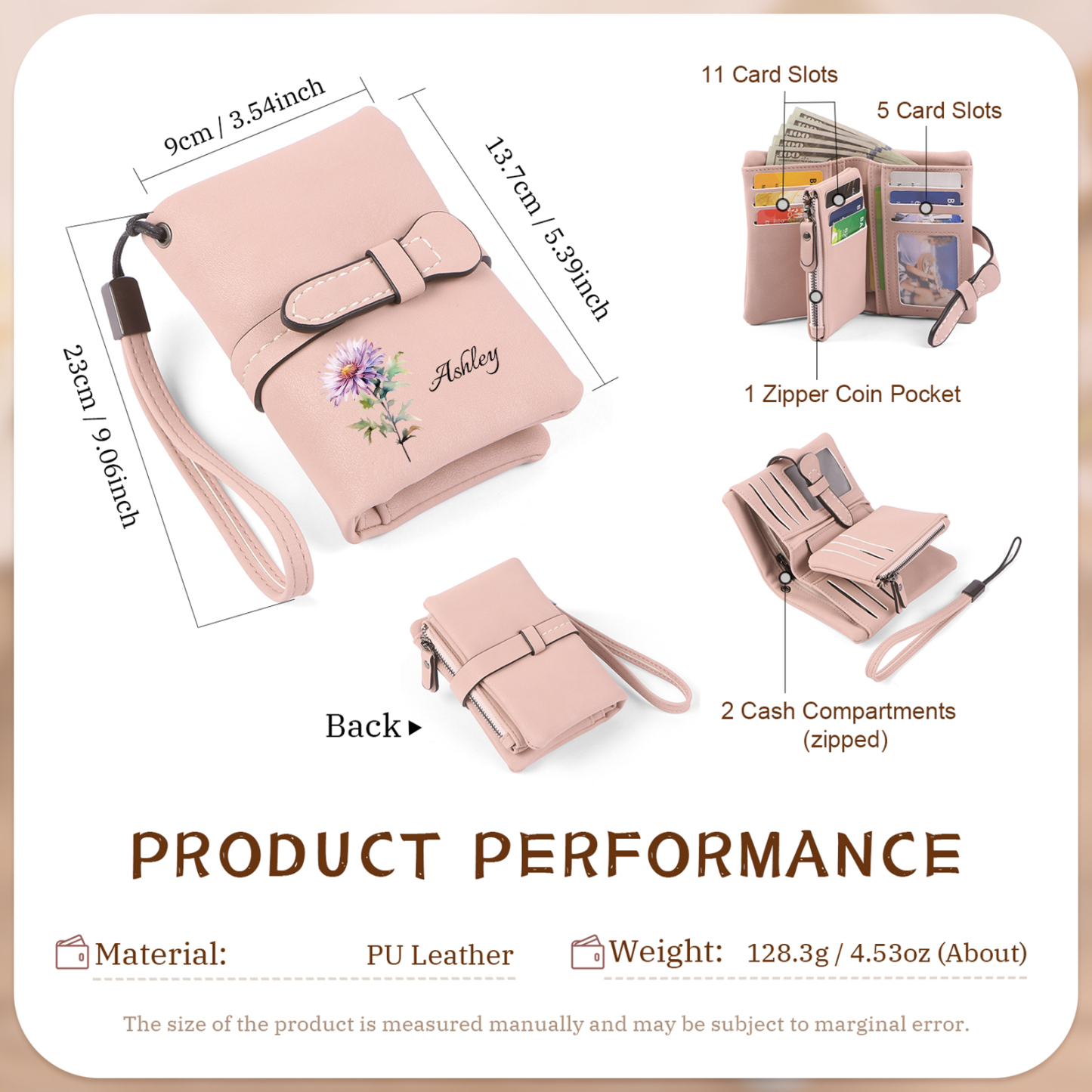 Personalised Women's Wallet with Custom Name & Birth Flower –  Unique Mother's Day Gifts for Her | Jessemade