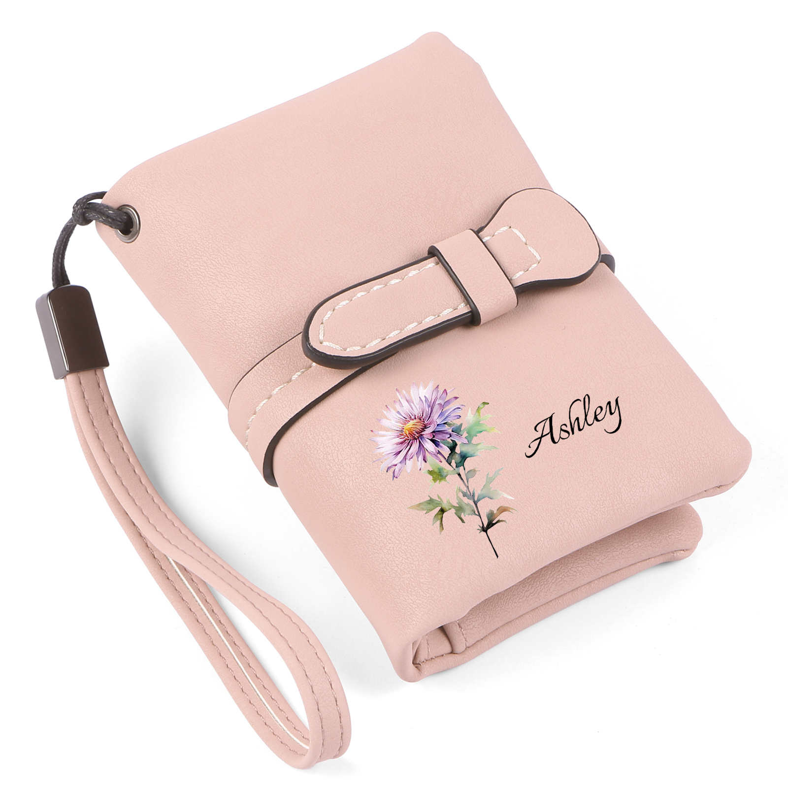 Personalised Women's Wallet with Custom Name & Birth Flower – Unique M