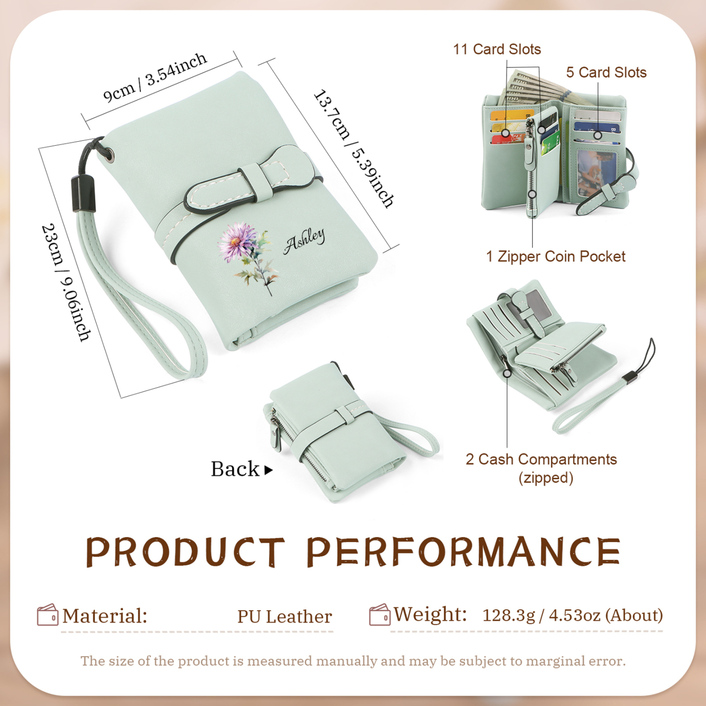 Personalised Women's Wallet with Custom Name & Birth Flower –  Unique Mother's Day Gifts for Her | Jessemade