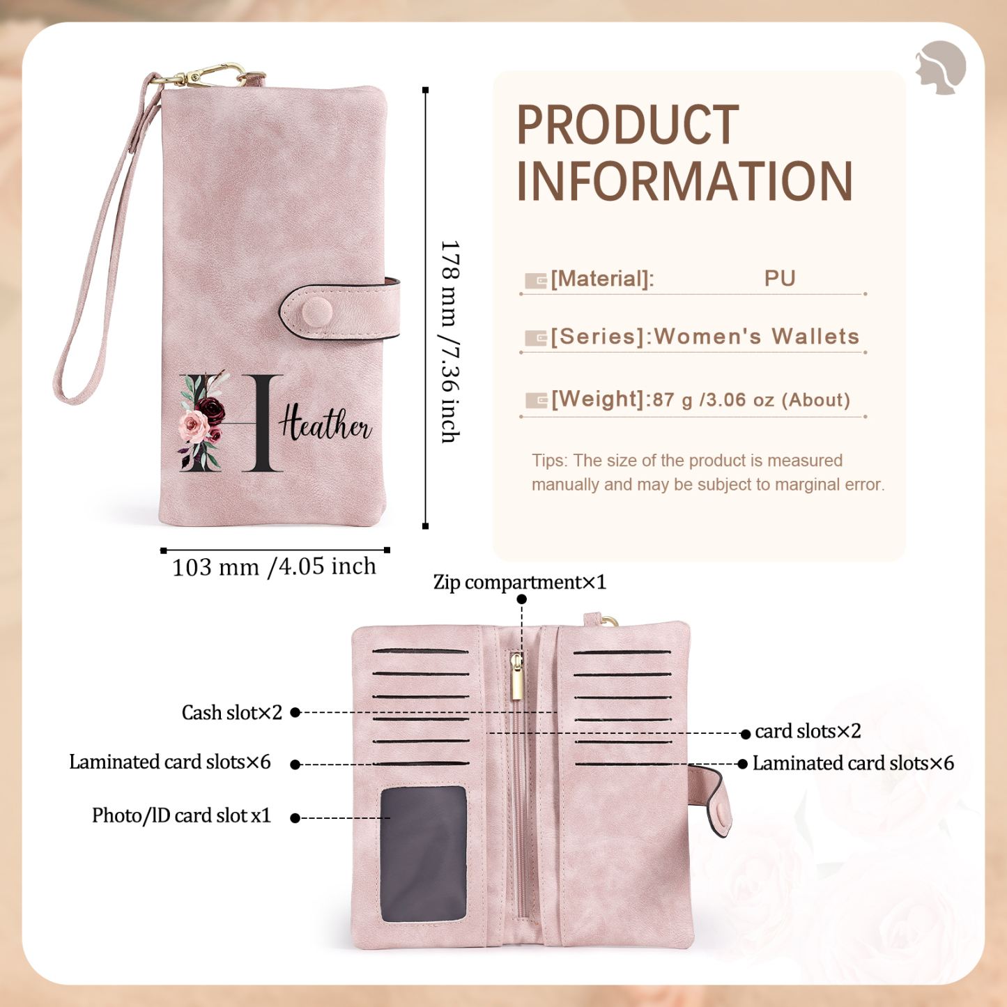 Personalised Women's Wallet with Floral Initial & Name – Elegant PU Leather – Unique Mother's Day Gifts for Her | Jessemade