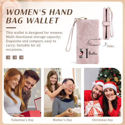 Personalised Women's Wallet with Floral Initial & Name – Elegant PU Leather – Unique Mother's Day Gifts for Her | Jessemade