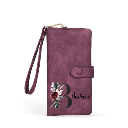 Personalised Women's Wallet with Floral Initial & Name – Elegant PU Leather – Unique Mother's Day Gifts for Her | Jessemade